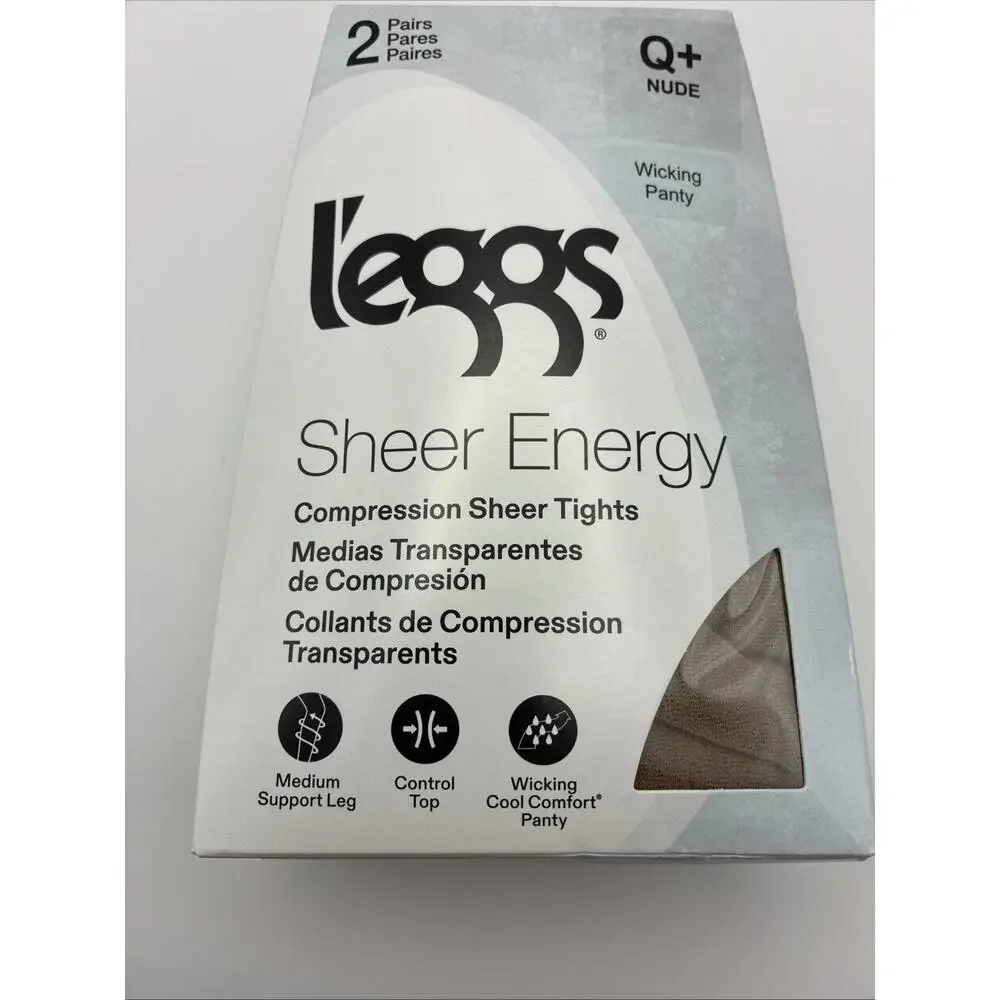 Leggs Sheer Energy Q Plus Nude Wicking Panty Compression Sheer Tights Pantyhose
